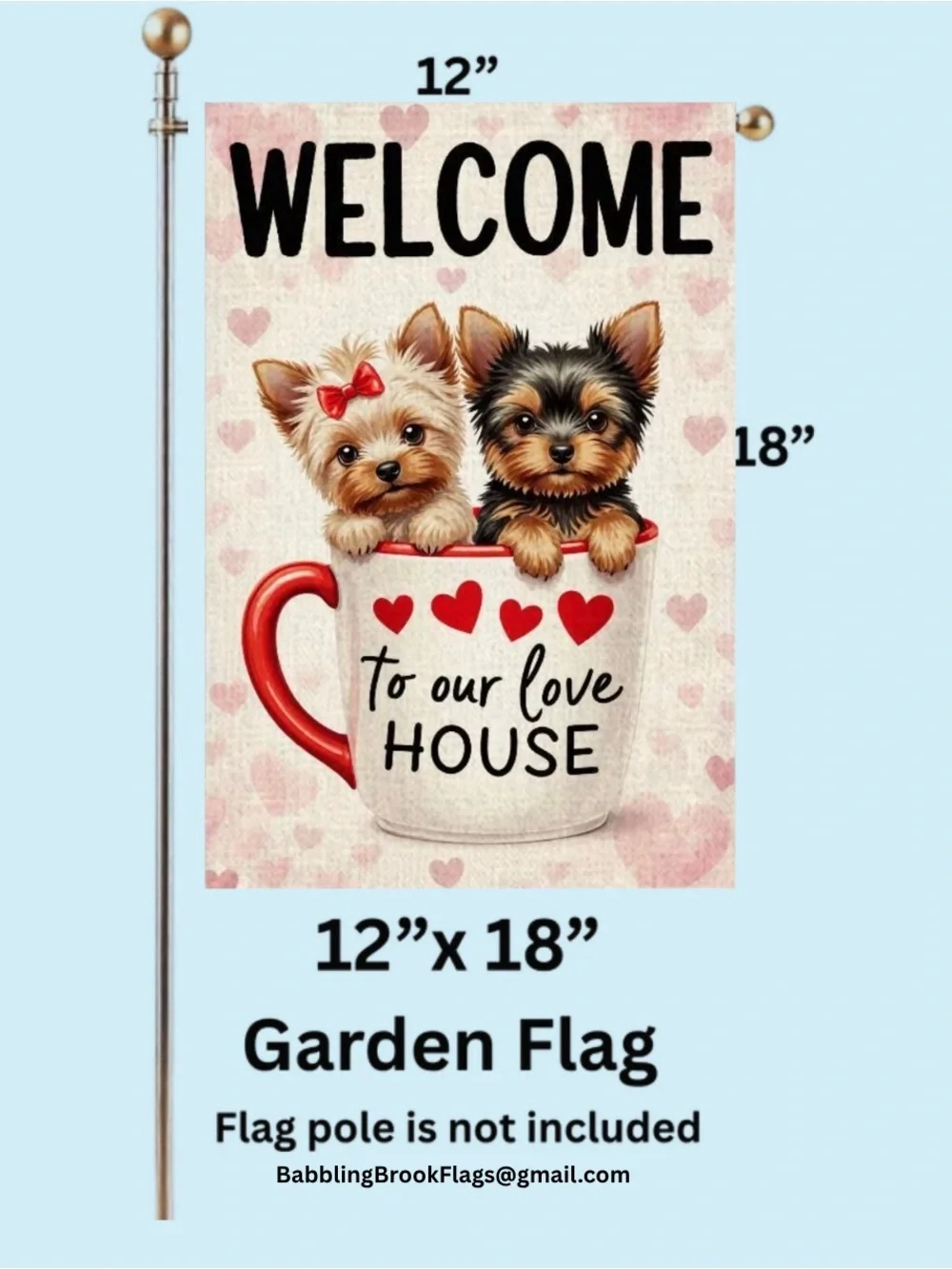 Garden Flag, Double-sided Welcome Yorkie Puppies Burlap approx 12”x18” - Picture 8 of 16